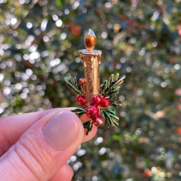 HOLIDAY🎄🎄VTG ST. LABRE Christmas Candle Brooch - Picture 1 of 4